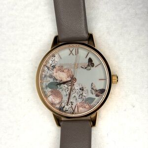 OLIVIA BURTON Rose Gold Floral & Butterfly Dial Watch with Taupe Strap